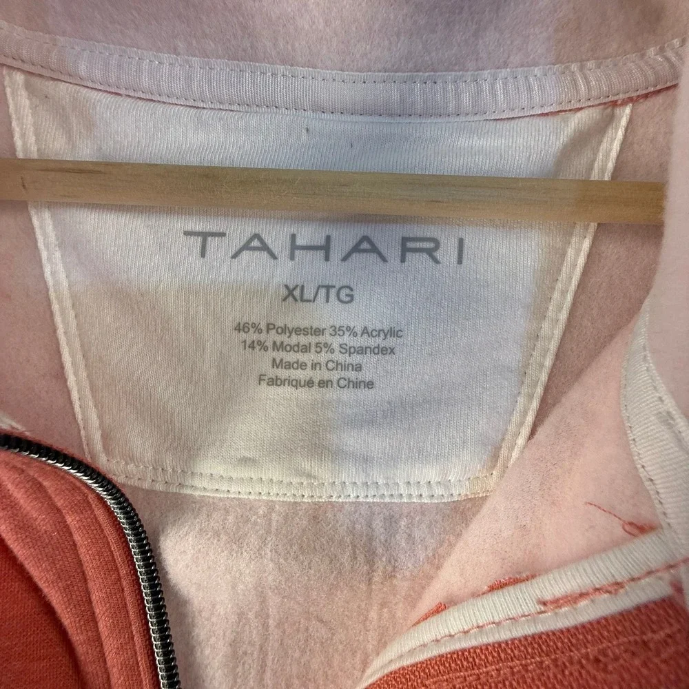 Tahari Mens Quarter Zip Pullover Coral Heathered Knit Sweater XL